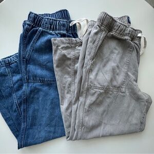 GAP Factory Denim and Tan Pull-On Barrel Pants